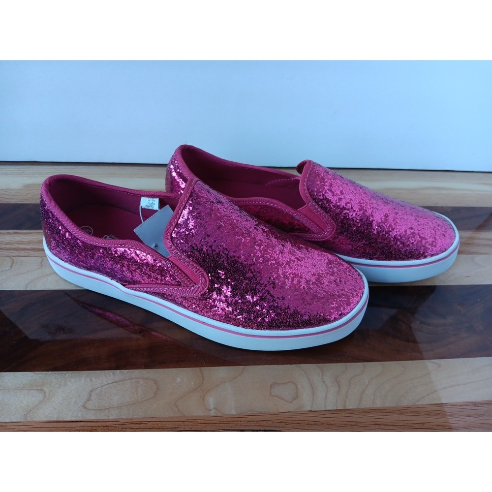 Slip On Sz 4.5 Girls Glitter Shoes Teen Shoes Bright Pink Tennis Shoes NEW